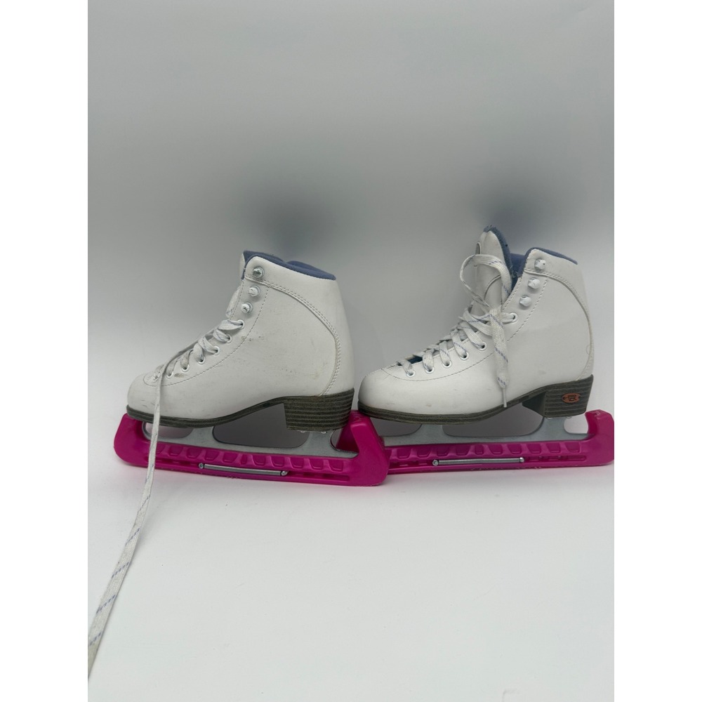 Riedell Stock 13 White Figure Ice Skates Youth Size 3 w/ Pink Blade Guards